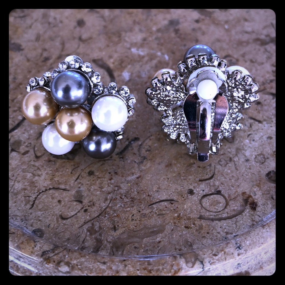 NWOT: Gorgeous clip earrings!  Grey, gold, white